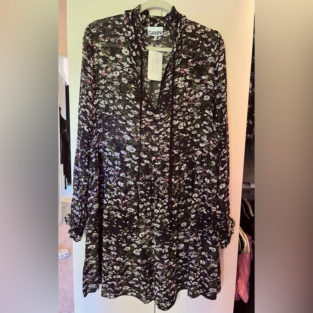 Ganni sheer drop waist dress